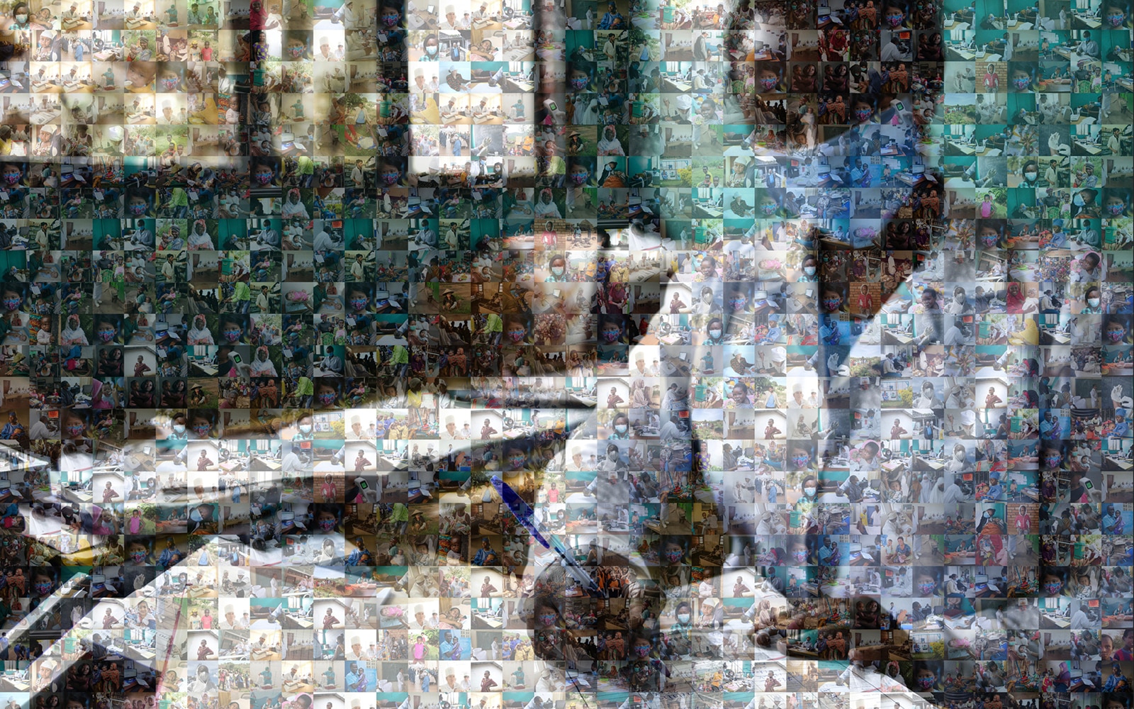 Collage of essential health workers comprising a single image of a female health worker