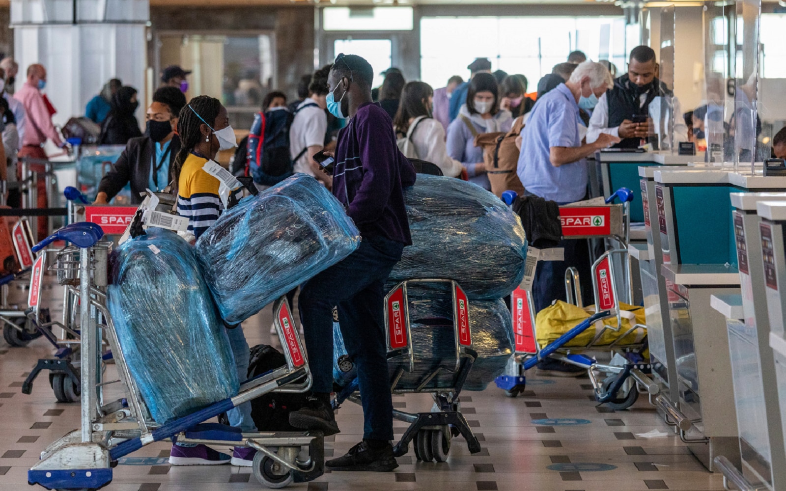 Inside Cape Town International Airport in South Africa soon after the discovery of the Omicron variant of COVID and the imposition of many bans on travel from southern Africa.